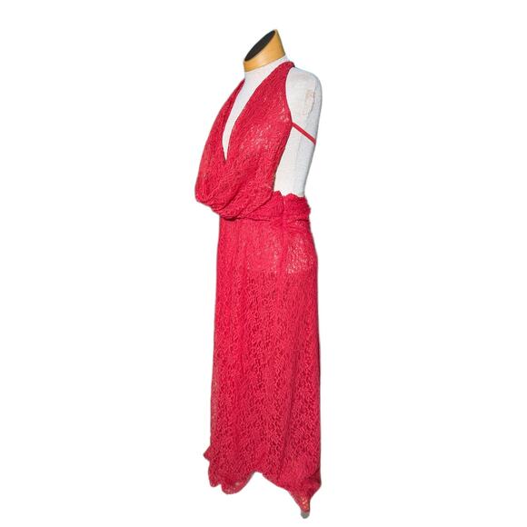Peppermayo Dresses & Skirts - Peppermayo Elysia Cherry Red Lace Draped Cowl Neck Open Back Maxi Dress Sz 6